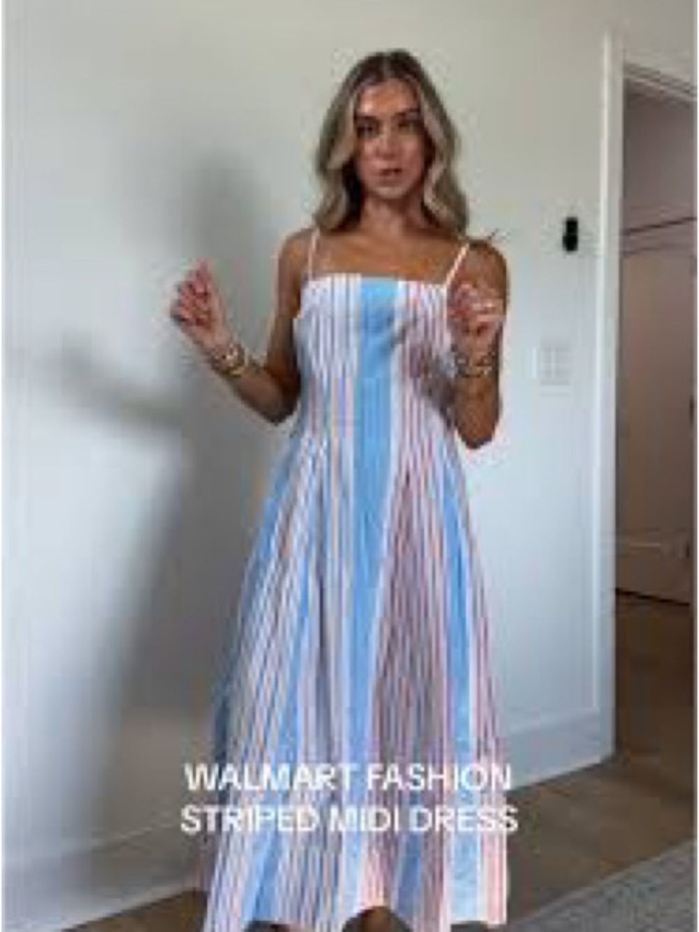 Free Assembly Blue & White Striped Spaghetti Strap Midi Dress with Red Accents - Picture 8 of 13